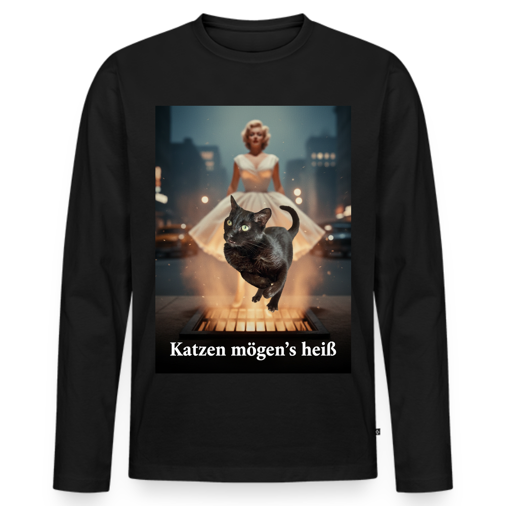 Katzen mögen’s heiß | Männer Premium Bio Langarmshirt - Schwarz