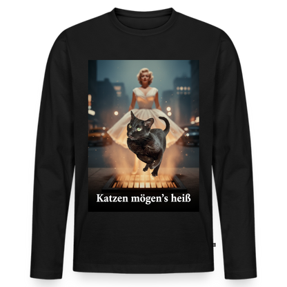 Katzen mögen’s heiß | Männer Premium Bio Langarmshirt - Schwarz