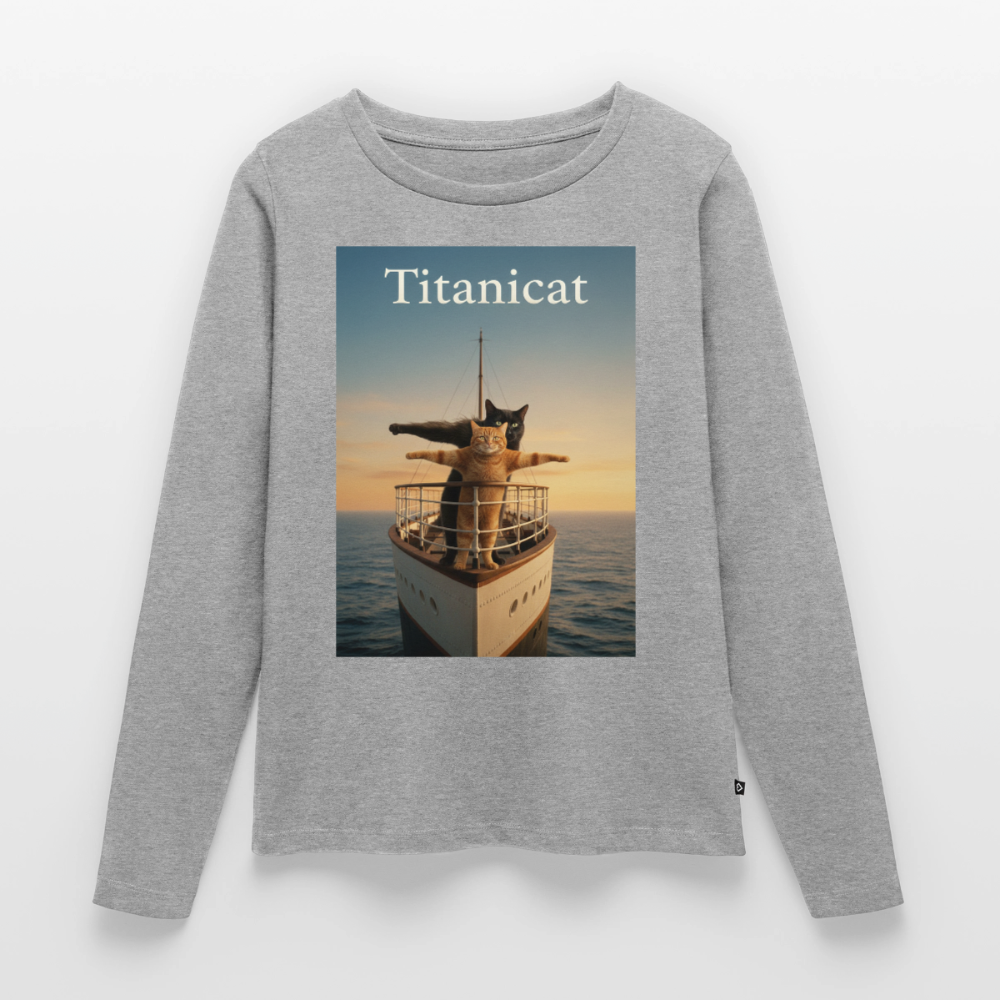 Titanicat – Ich bin der König der Kratzbäume | Frauen Premium Bio Langarmshirt - Grau meliert
