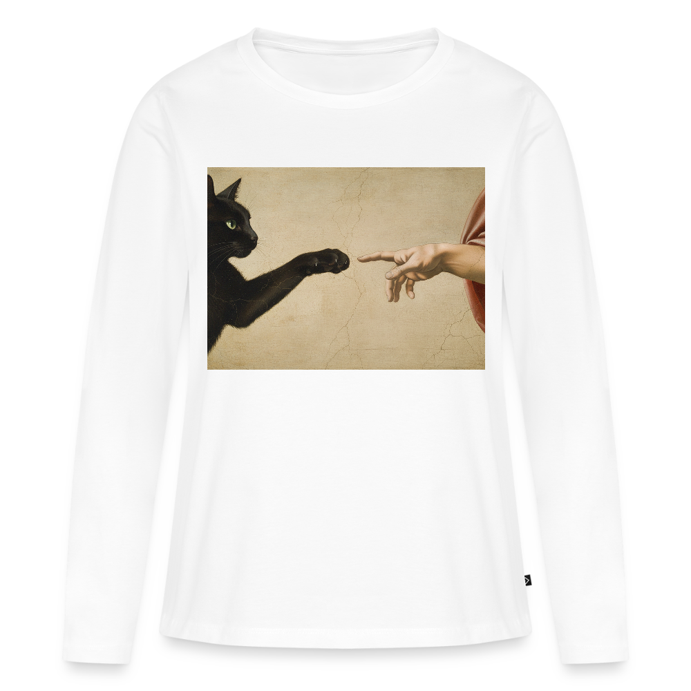 Die Erschaffung Adams… aber die Katze war schneller | Frauen Premium Bio Langarmshirt - Weiß