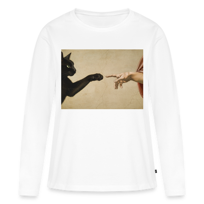 Die Erschaffung Adams… aber die Katze war schneller | Frauen Premium Bio Langarmshirt - Weiß