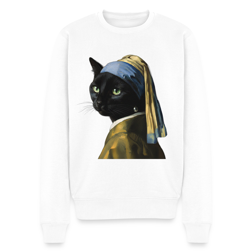 Das Mädchen mit dem Perlenohrring… aber es ist eine Katze |  Männer Premium Pullover - Weiß