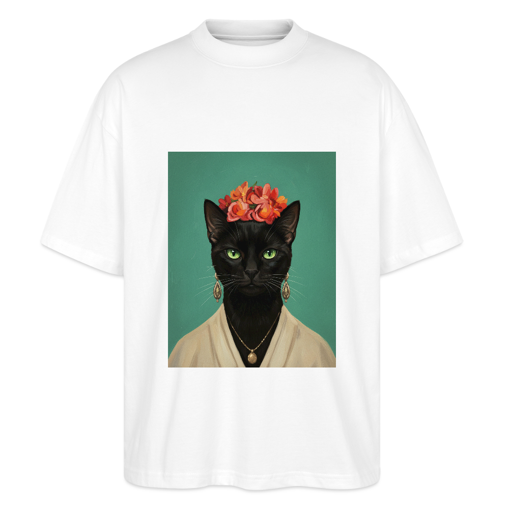 Frida Katze – Künstlerisches Katzenporträt | Stanley/Stella Oversized Unisex Bio T-Shirt Blaster - Weiß