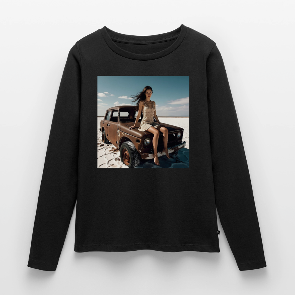 Warten auf irgendwas | Frauen Premium Bio Langarmshirt - Schwarz