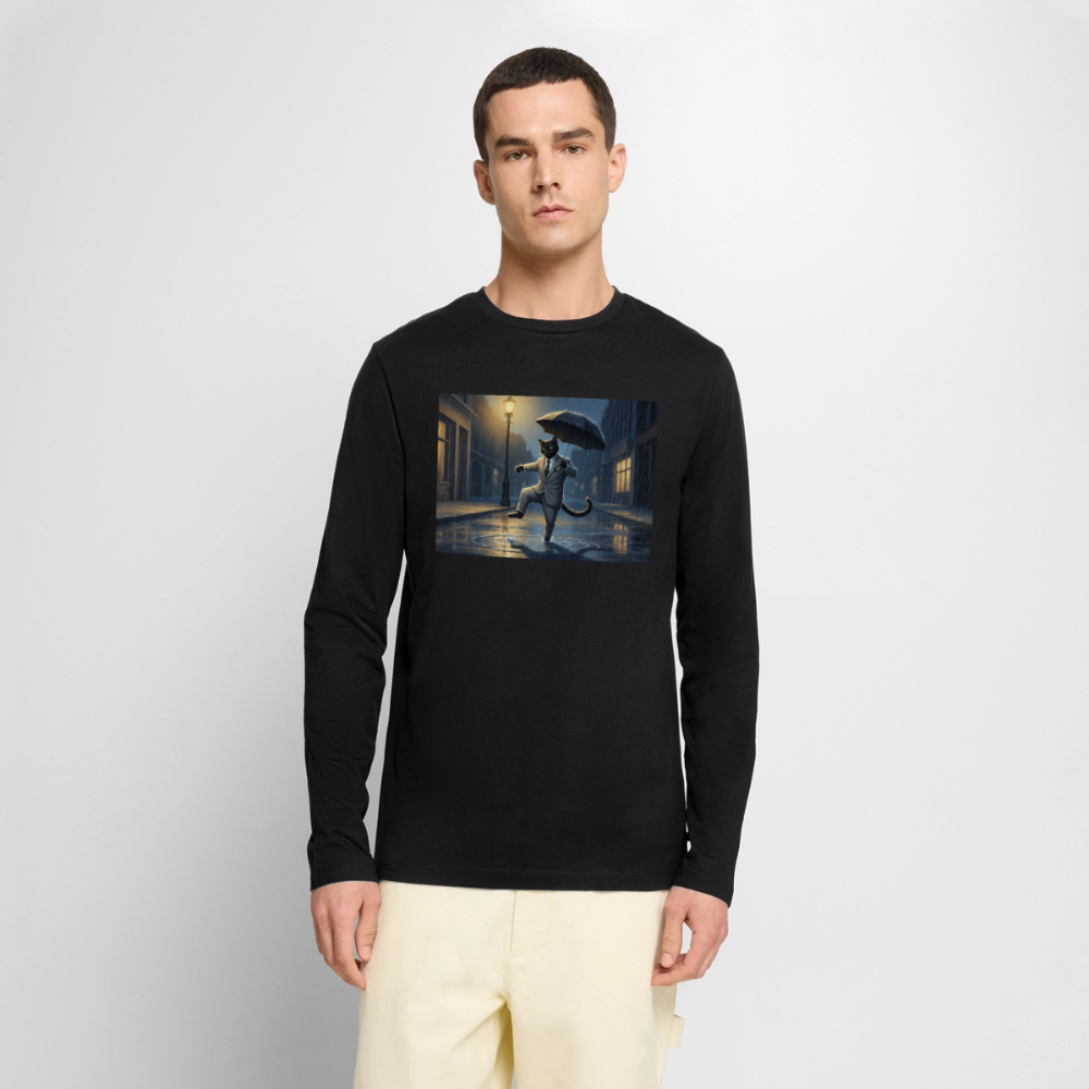 Krümel tanzt im Regen | Männer Premium Bio Langarmshirt - Schwarz