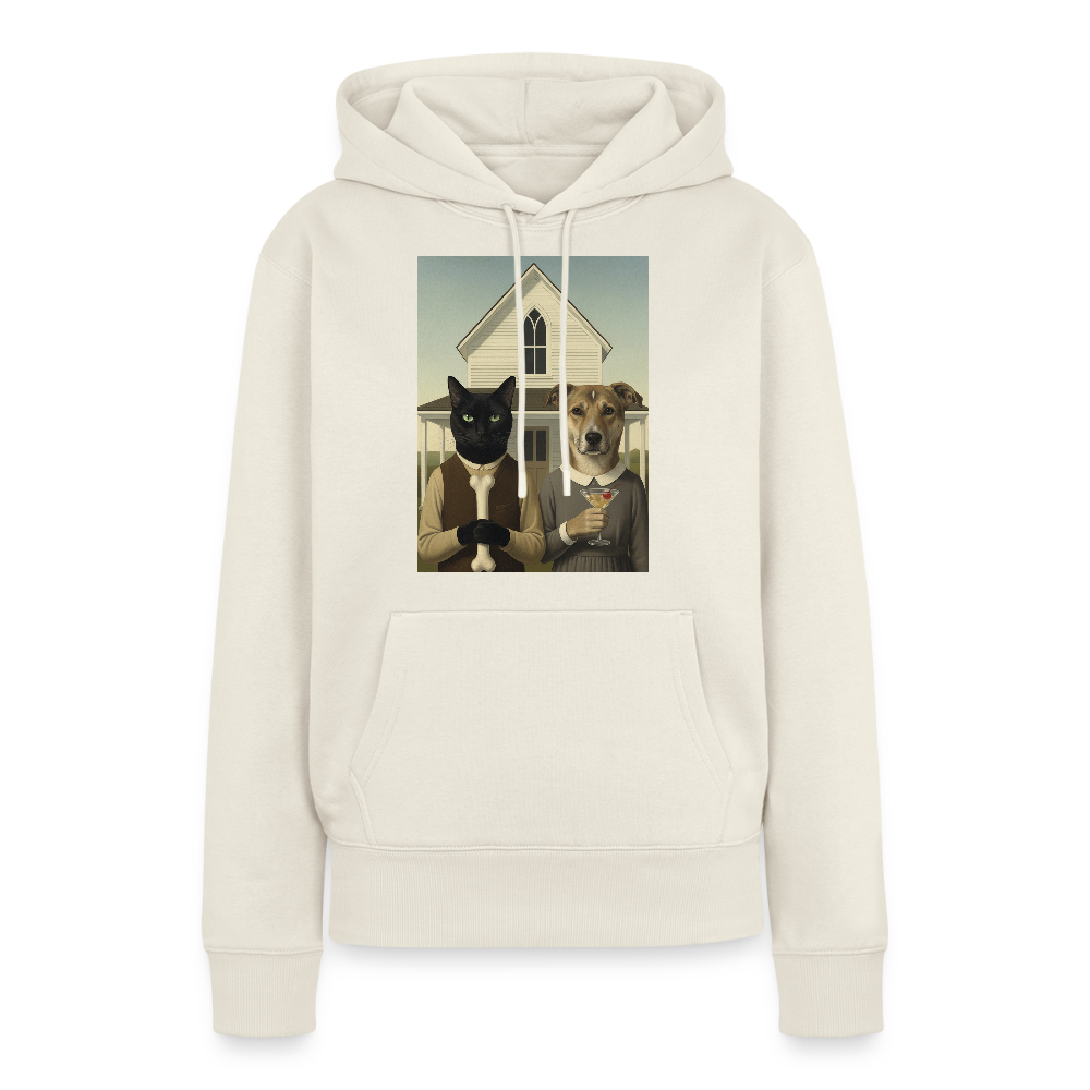 American Gothic… aber mit Katze und Hund | Frauen Premium Hoodie - Naturweiß