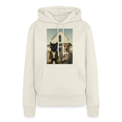 American Gothic… aber mit Katze und Hund | Frauen Premium Hoodie - Naturweiß