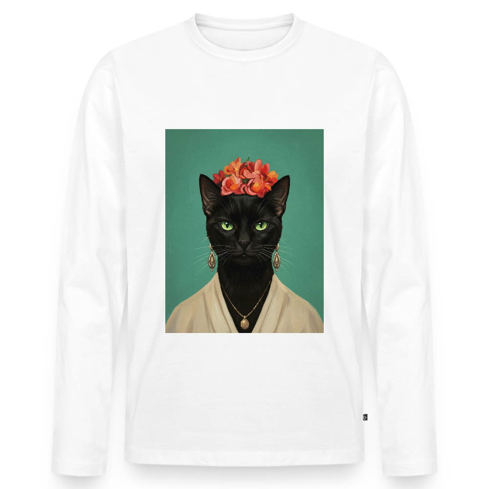 Frida Katze – Künstlerisches Katzenporträt | Men's Premium Organic Long Sleeve Shirt - white