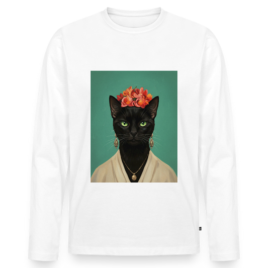 Frida Katze – Künstlerisches Katzenporträt | Men's Premium Organic Long Sleeve Shirt - white
