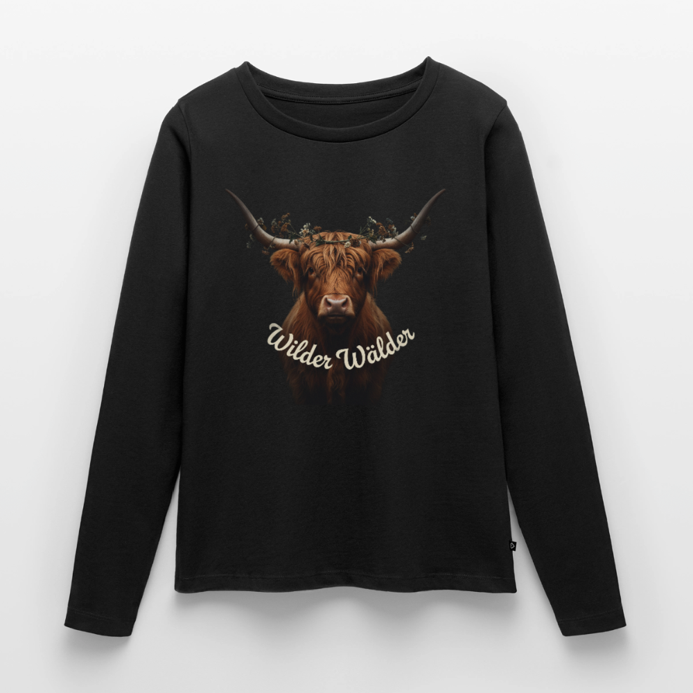 Wilder Wälder – Schwarzwald Highland Rind | Frauen Premium Bio Langarmshirt - Schwarz