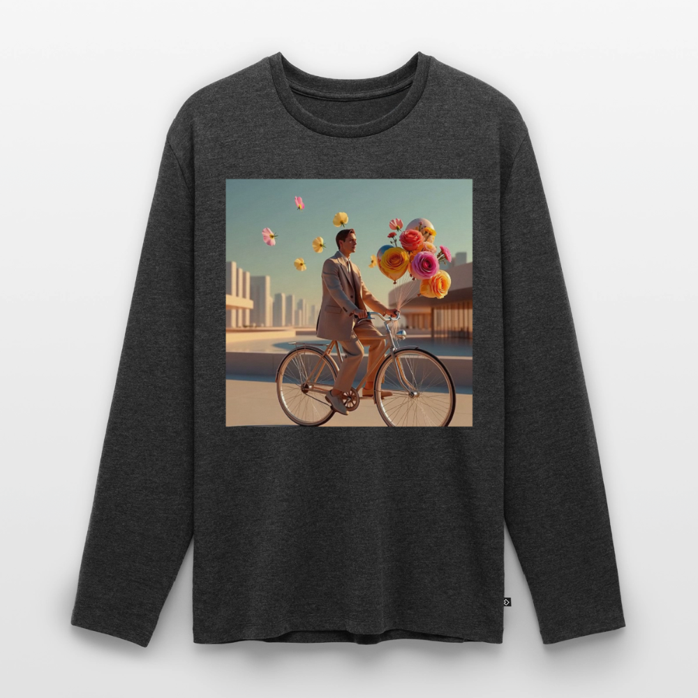 Fahrt ins Ungewisse (mit Blumen) | Männer Premium Bio Langarmshirt - Anthrazit meliert