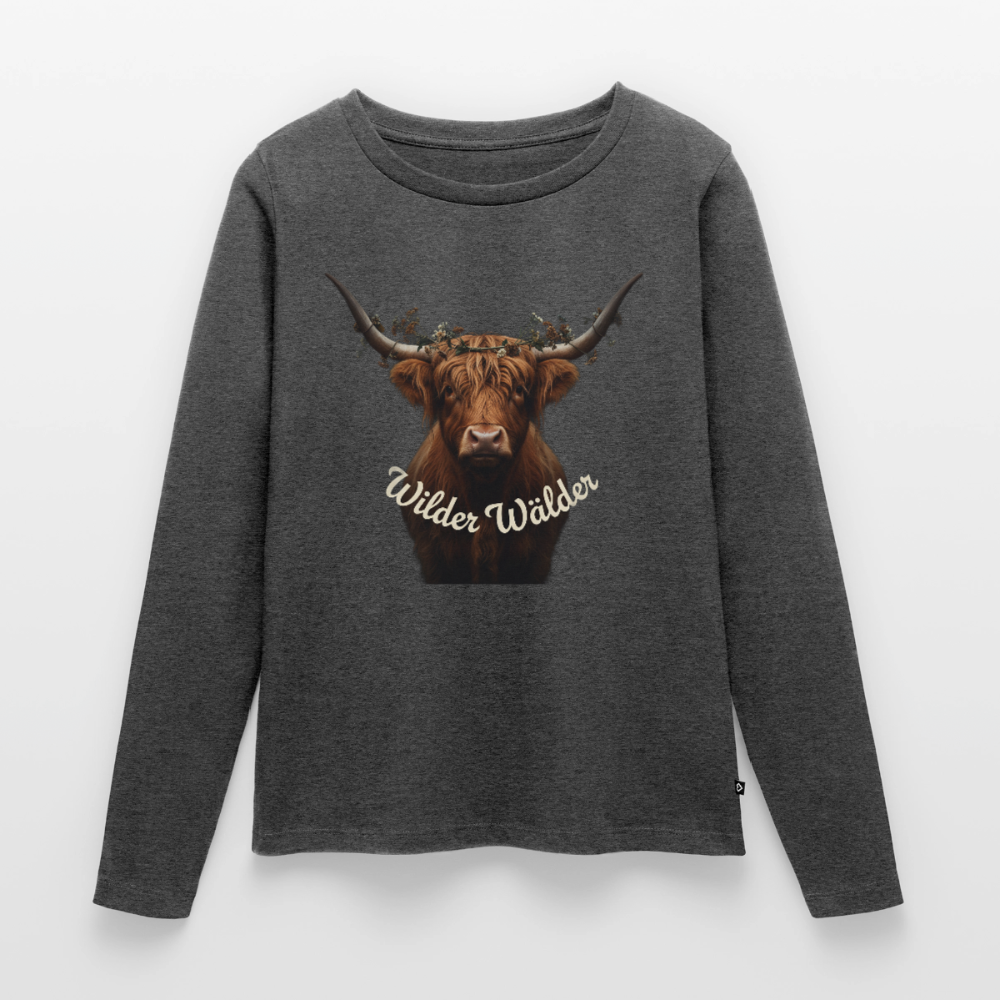 Wilder Wälder – Schwarzwald Highland Rind | Frauen Premium Bio Langarmshirt - Anthrazit meliert