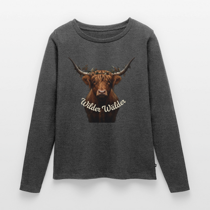 Wilder Wälder – Schwarzwald Highland Rind | Frauen Premium Bio Langarmshirt - Anthrazit meliert