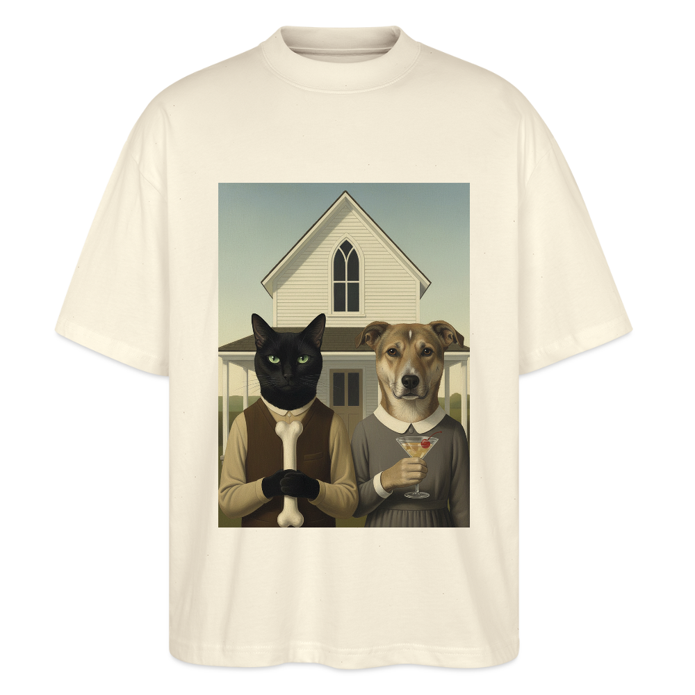 American Gothic… aber mit Katze und Hund | Stanley/Stella Oversized Unisex Bio T-Shirt Blaster - Natur
