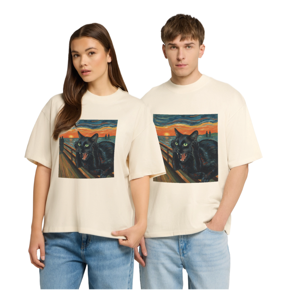 Der Schrei… aber die Katze hat’s zuerst gemerkt | Stanley/Stella Oversized Unisex Bio T-Shirt Blaster - Natur