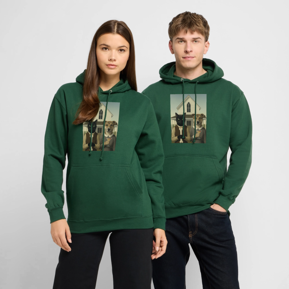 American Gothic… aber mit Katze und Hund |  Männer Premium Pullover - Flaschengrün