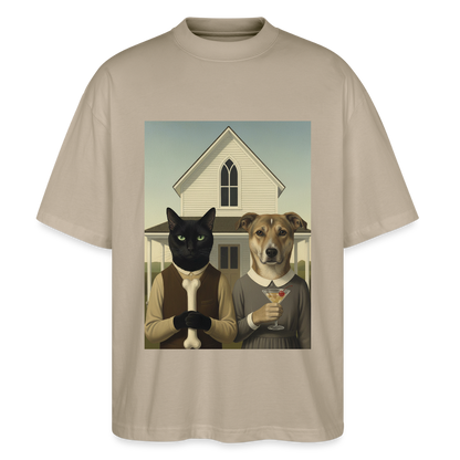 American Gothic… aber mit Katze und Hund | Stanley/Stella Oversized Unisex Bio T-Shirt Blaster - Steingrau