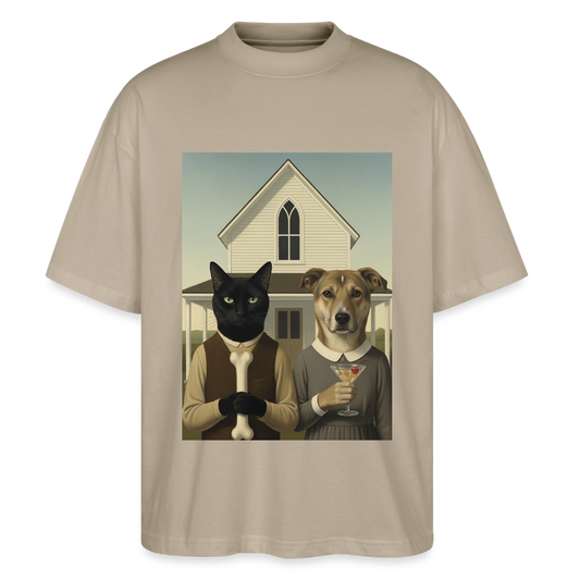 American Gothic… aber mit Katze und Hund | Stanley/Stella Oversized Unisex Bio T-Shirt Blaster - Steingrau