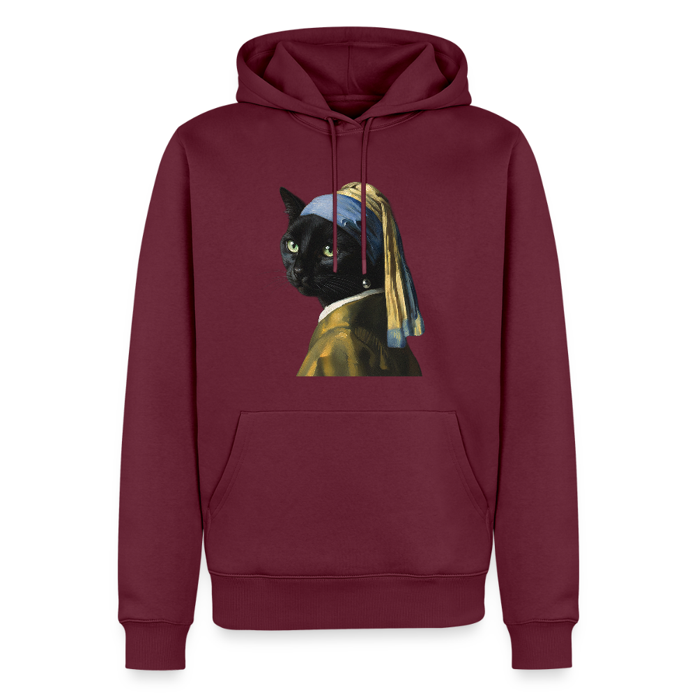 Das Mädchen mit dem Perlenohrring… aber es ist eine Katze | Männer Premium Hoodie - Burgunderrot
