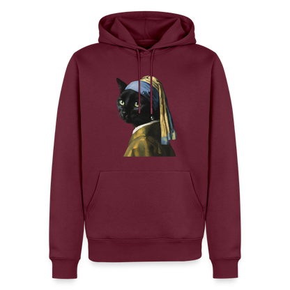 Das Mädchen mit dem Perlenohrring… aber es ist eine Katze | Männer Premium Hoodie - Burgunderrot