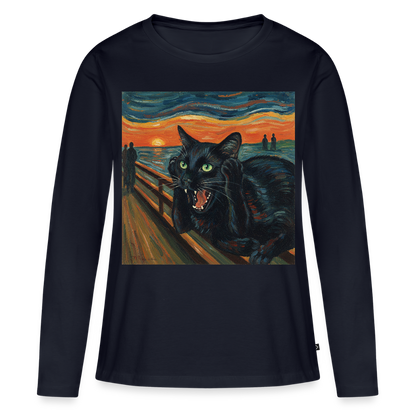 Der Schrei… aber die Katze hat’s zuerst gemerkt | Frauen Premium Bio Langarmshirt - Navy