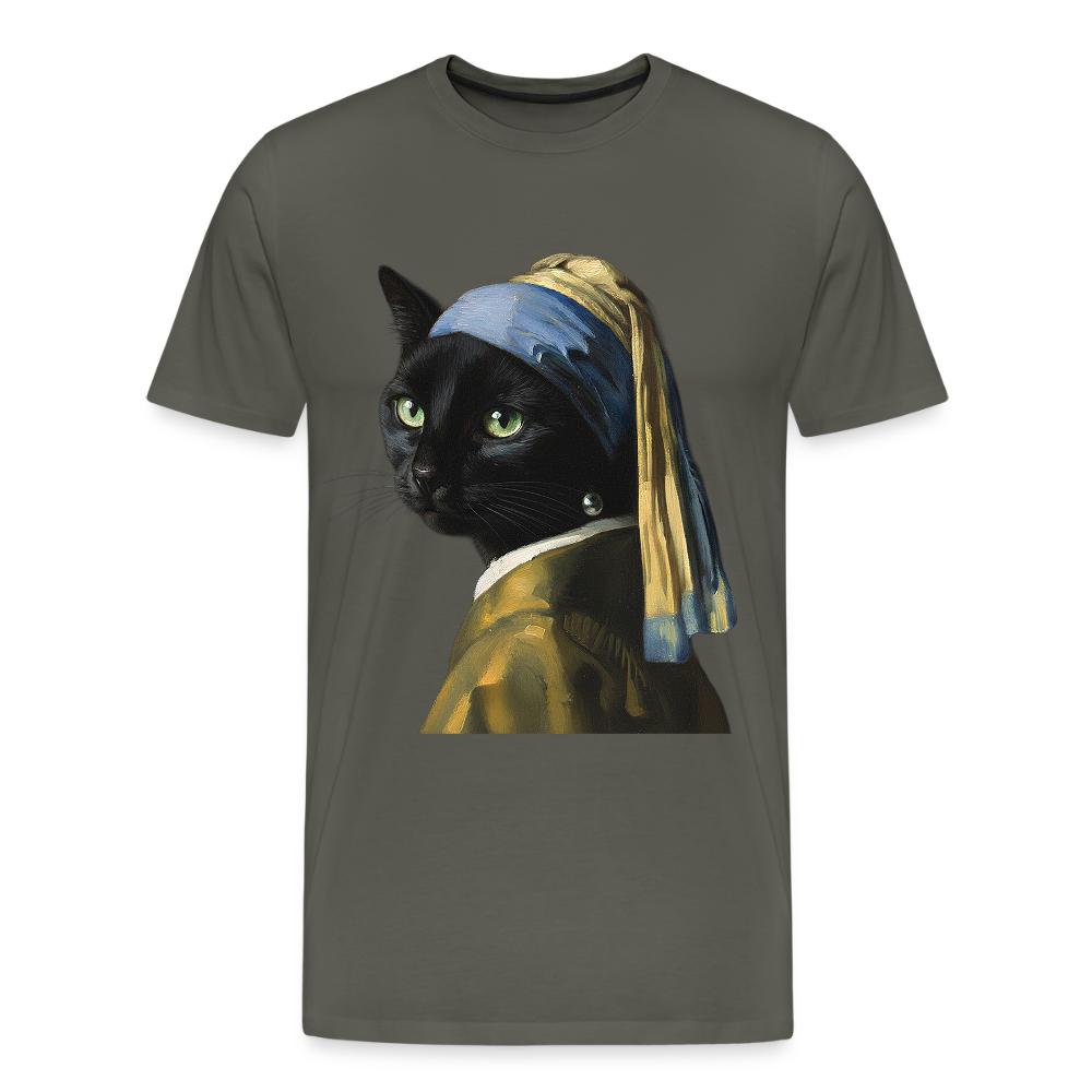 Das Mädchen mit dem Perlenohrring… aber es ist eine Katze | Männer Premium T-Shirt - Asphalt