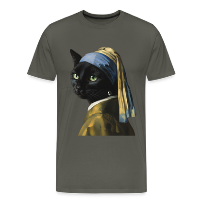 Das Mädchen mit dem Perlenohrring… aber es ist eine Katze | Männer Premium T-Shirt - Asphalt