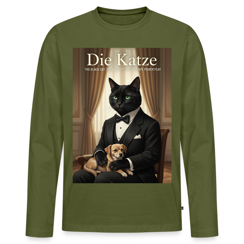 Die Katze – Krümel regelt das | Männer Premium Bio Langarmshirt - Khaki