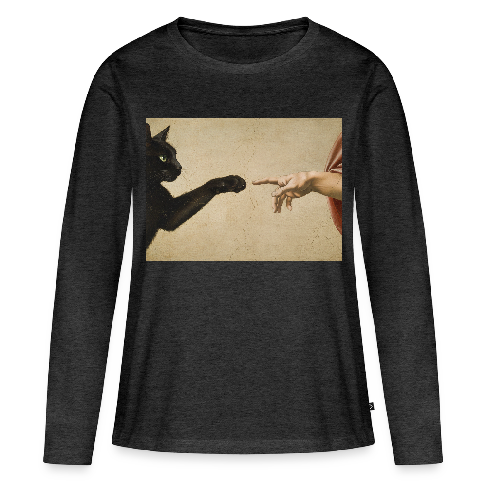 Die Erschaffung Adams… aber die Katze war schneller | Frauen Premium Bio Langarmshirt - Anthrazit meliert