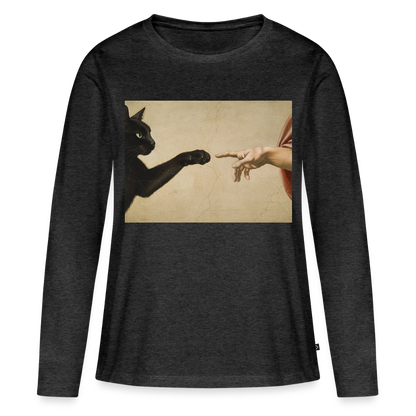 Die Erschaffung Adams… aber die Katze war schneller | Frauen Premium Bio Langarmshirt - Anthrazit meliert