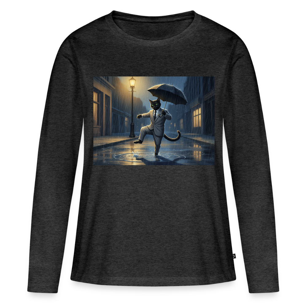 Krümel tanzt im Regen | Frauen Premium Bio Langarmshirt - Anthrazit meliert
