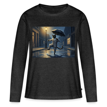 Krümel tanzt im Regen | Frauen Premium Bio Langarmshirt - Anthrazit meliert
