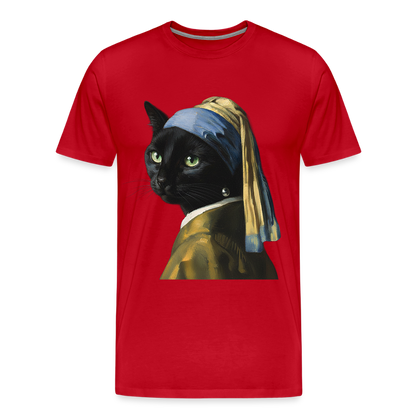 Das Mädchen mit dem Perlenohrring… aber es ist eine Katze | Männer Premium T-Shirt - Rot
