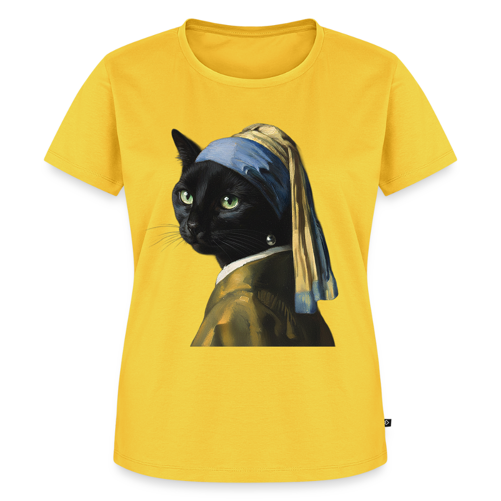 Das Mädchen mit dem Perlenohrring… aber es ist eine Katze | Frauen Premium T-Shirt - Gelb