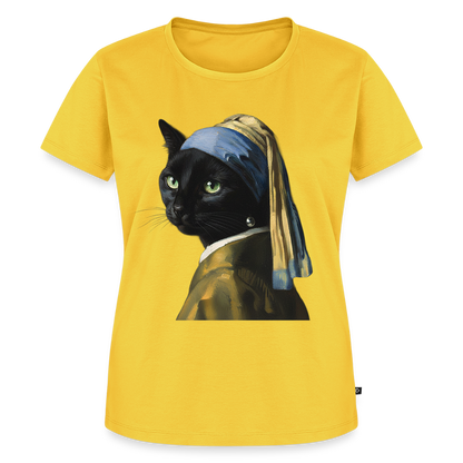 Das Mädchen mit dem Perlenohrring… aber es ist eine Katze | Frauen Premium T-Shirt - Gelb