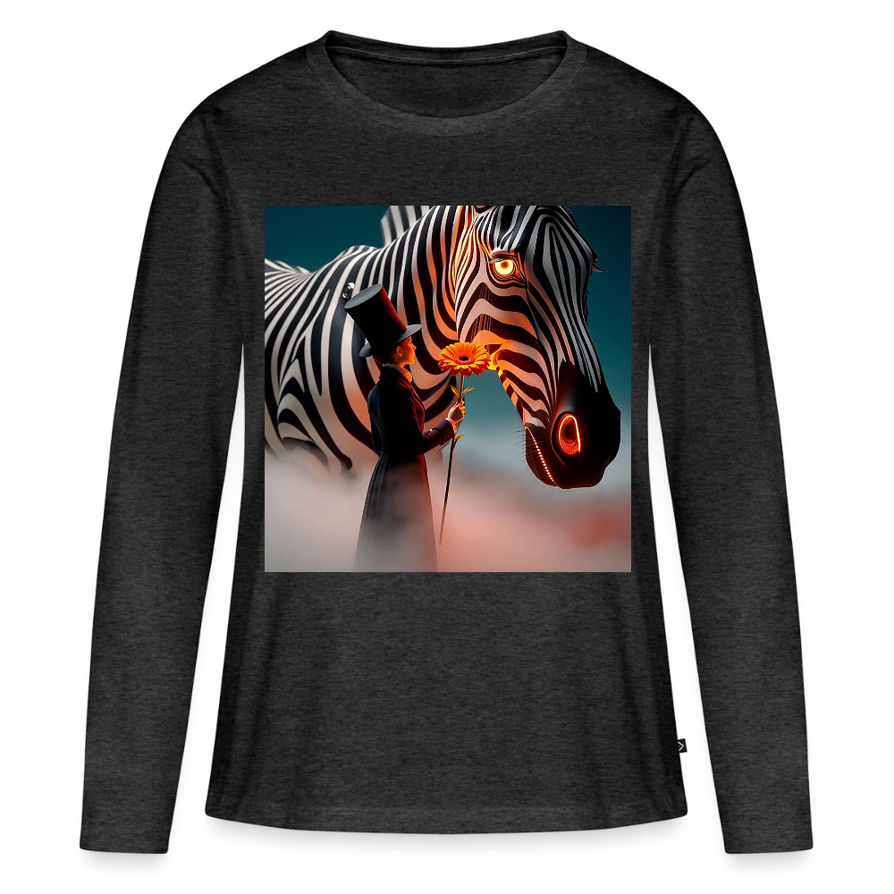 Blumen für ein Zebra | Frauen Premium Bio Langarmshirt - Anthrazit meliert