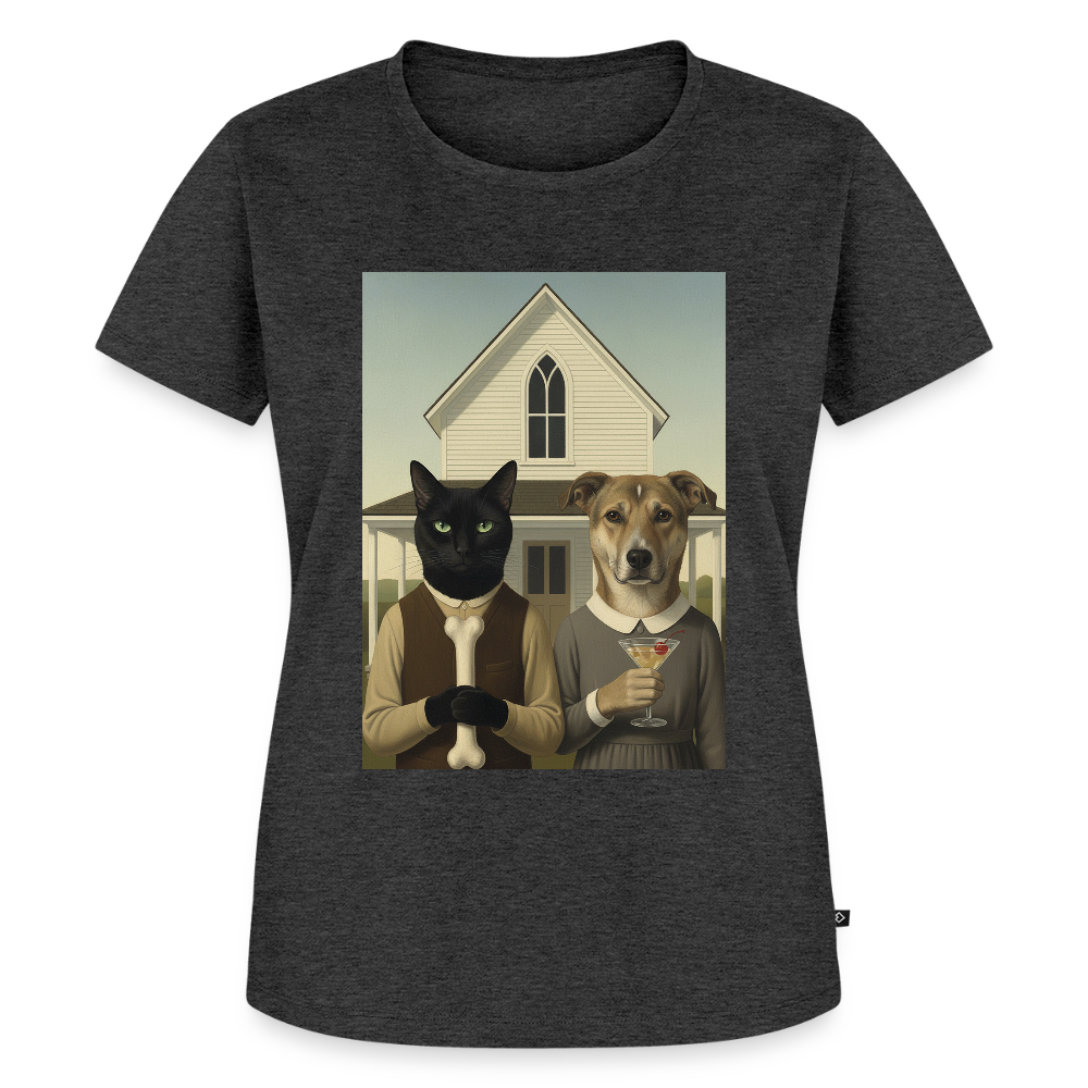 American Gothic… aber mit Katze und Hund | Frauen Premium T-Shirt - Anthrazit meliert