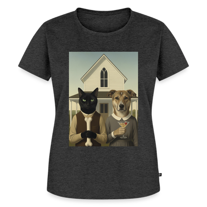 American Gothic… aber mit Katze und Hund | Frauen Premium T-Shirt - Anthrazit meliert