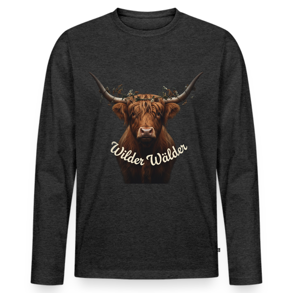Wilder Wälder – Schwarzwald Highland Rind | Männer Premium Bio Langarmshirt - Anthrazit meliert