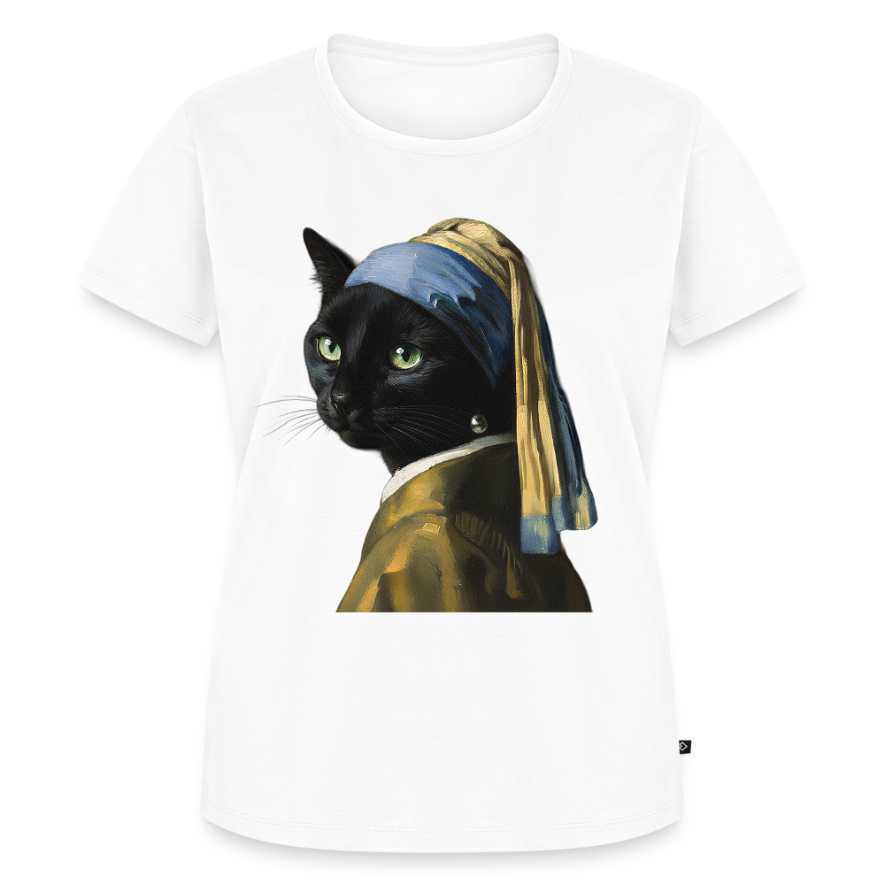 Das Mädchen mit dem Perlenohrring… aber es ist eine Katze | Frauen Premium T-Shirt - Weiß