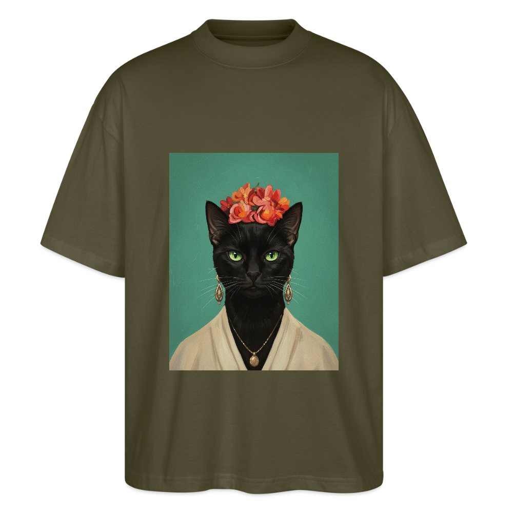 Frida Katze – Künstlerisches Katzenporträt | Stanley/Stella Oversized Unisex Bio T-Shirt Blaster - Khaki