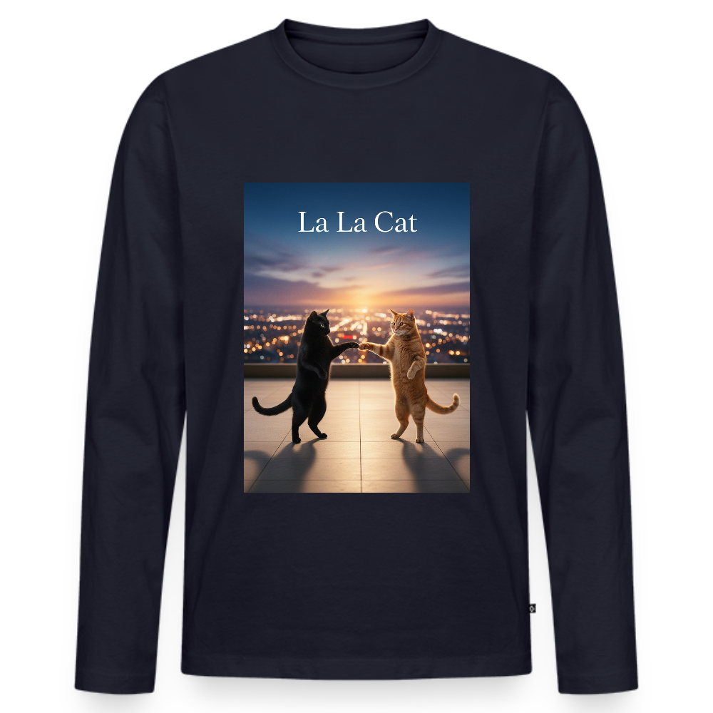 La La Cat – Tanz über den Dächern | Männer Premium Bio Langarmshirt - Navy