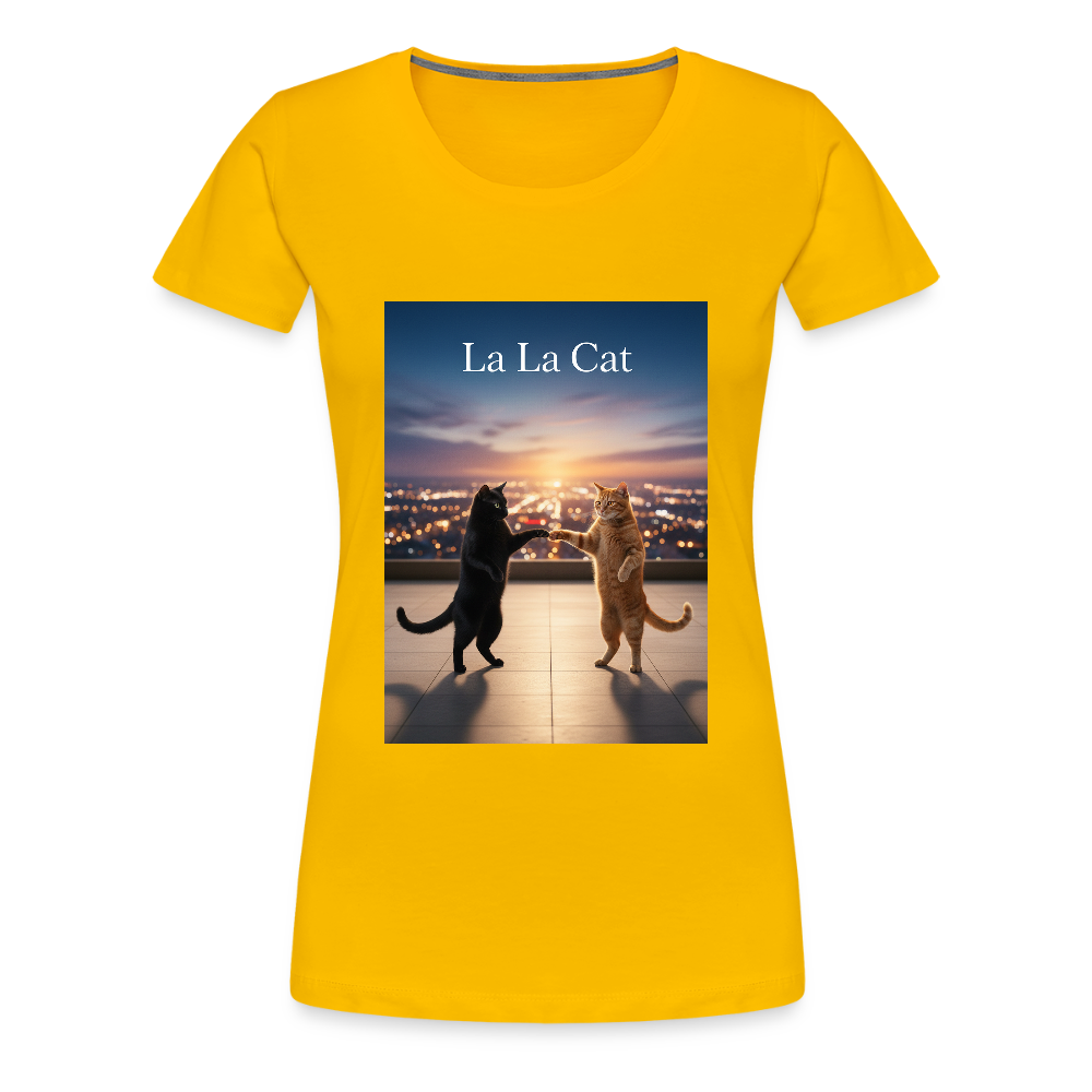 La La Cat – Tanz über den Dächern | Frauen Premium T-Shirt - Sonnengelb