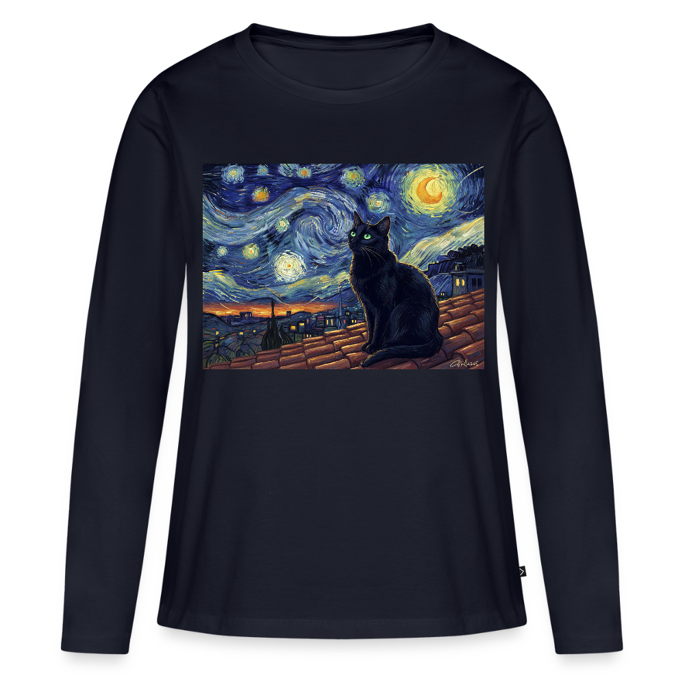 Sternennacht… aber die Katze denkt nach | Frauen Premium Bio Langarmshirt - Navy