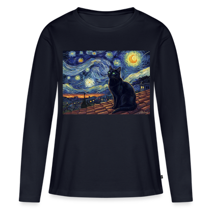 Sternennacht… aber die Katze denkt nach | Frauen Premium Bio Langarmshirt - Navy