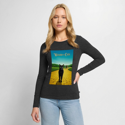 Wizard of Cats – Der gelbe Weg gehört Krümel | Frauen Premium Bio Langarmshirt - Anthrazit meliert