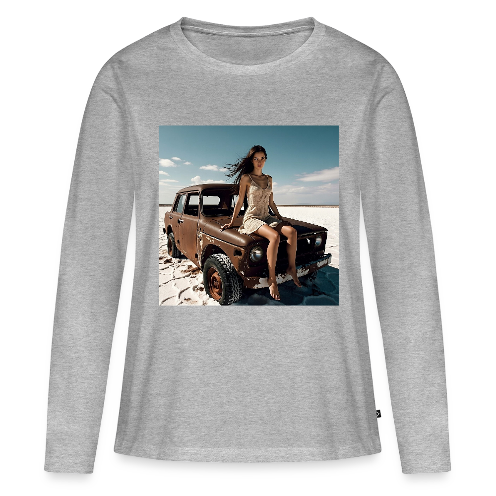 Warten auf irgendwas | Frauen Premium Bio Langarmshirt - Grau meliert