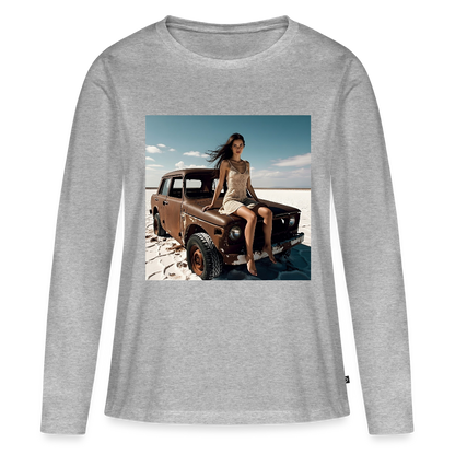 Warten auf irgendwas | Frauen Premium Bio Langarmshirt - Grau meliert