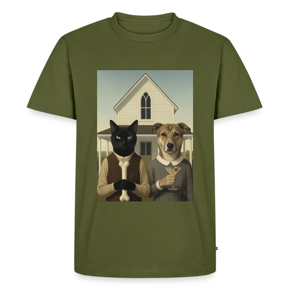 American Gothic… aber mit Katze und Hund | Männer Premium T-Shirt - Khaki