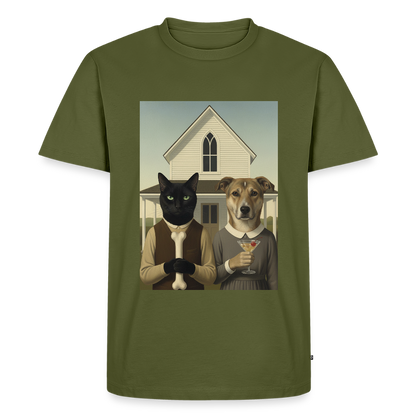 American Gothic… aber mit Katze und Hund | Männer Premium T-Shirt - Khaki